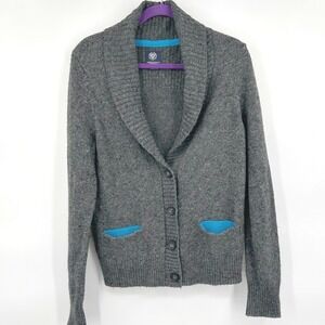American Eagle Wms Cardigan XL Gray Wool Blend Speckled Shawl Collar Preppy
